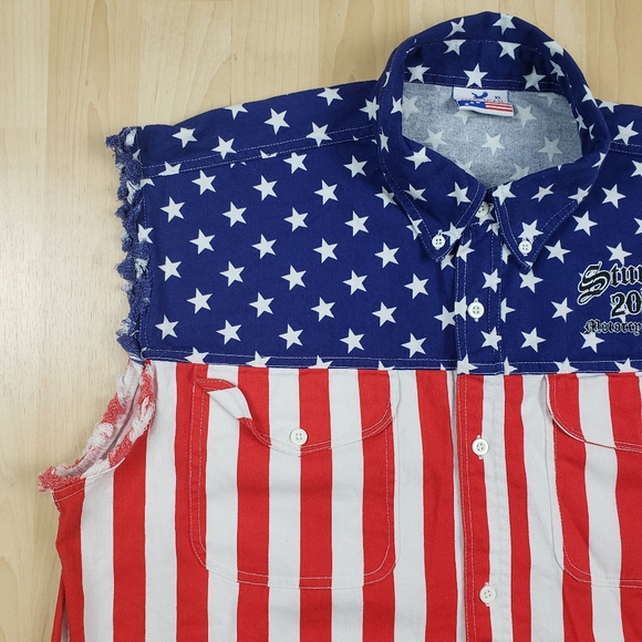 American Biker Image Sleevless Cutoff USA Sturgis Mens XL Motorcycle Rally MAGA - Picture 3 of 12
